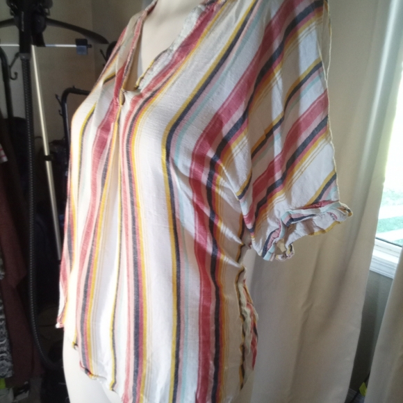 Papaya Red and Yellow Short Sleeve Blouse - Picture 3 of 3